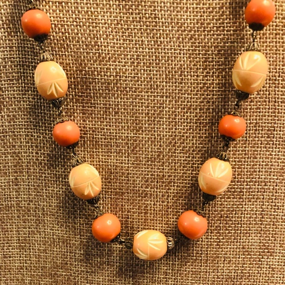 RARE Vintage Carved Bakelite Beaded with Sterling Silver Necklace - Picture 2 of 12